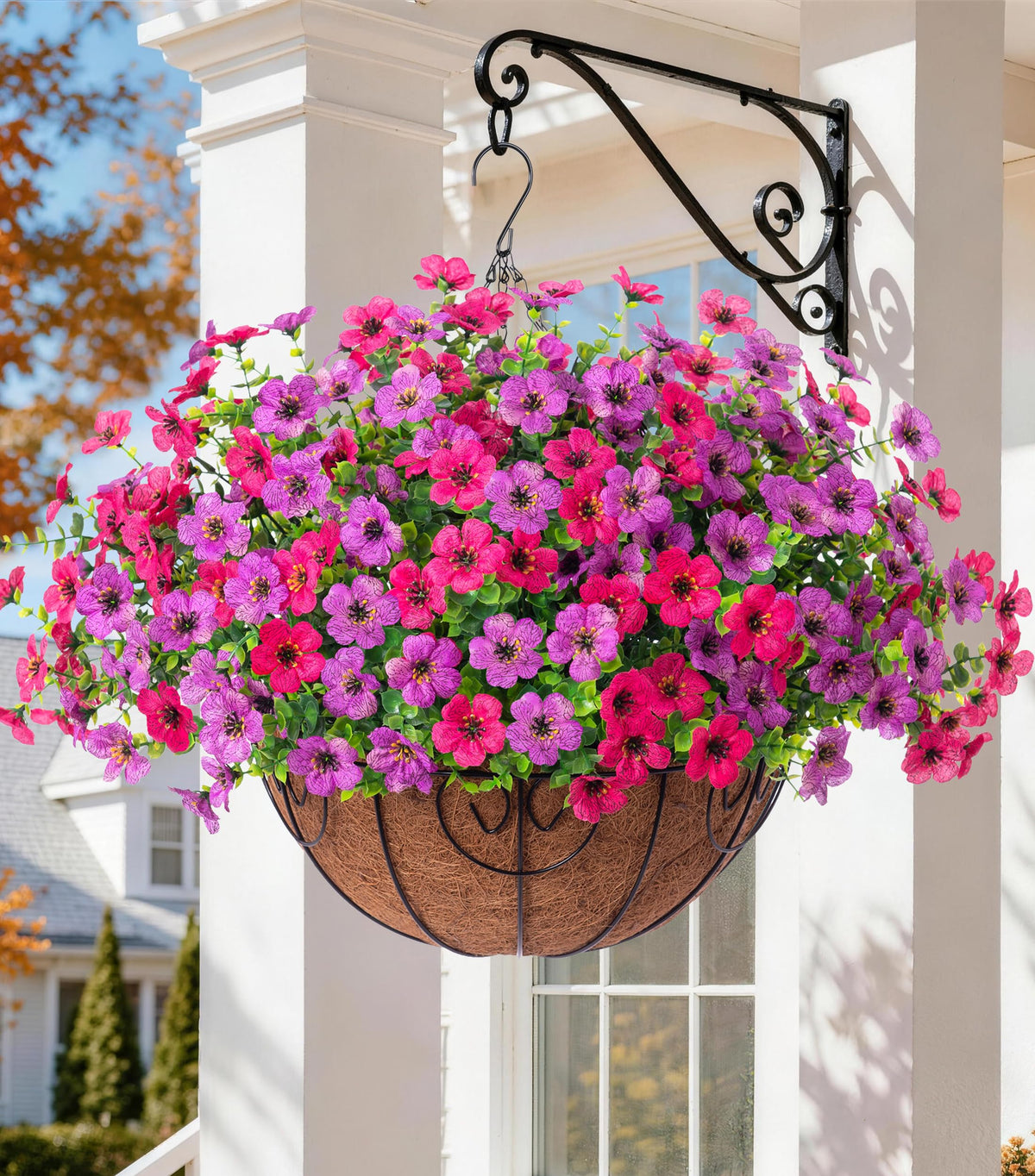 HyeFlora Faux Hanging Plants Basket with colourful flowers