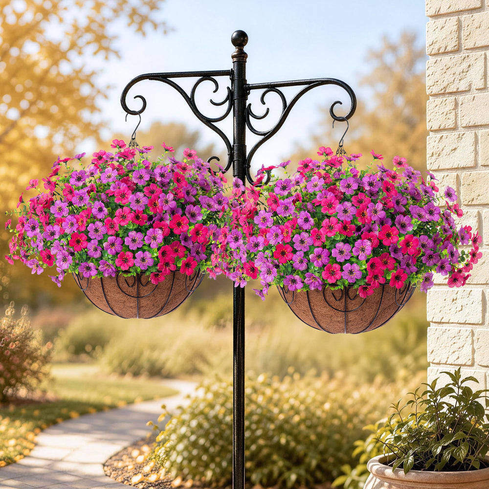 HyeFlora faux hanging plants in a bright garden