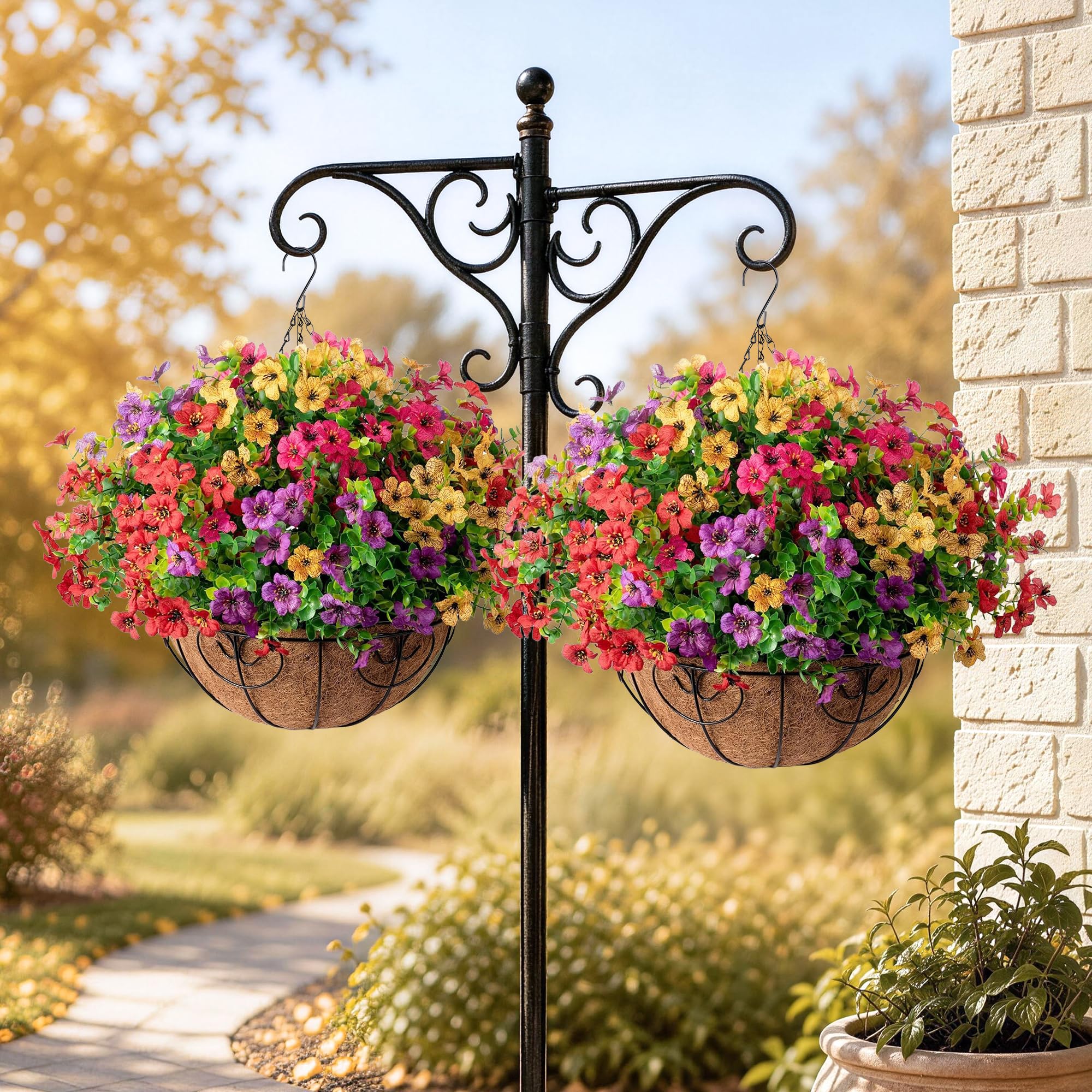 HyeFlora faux hanging plants in a garden setting