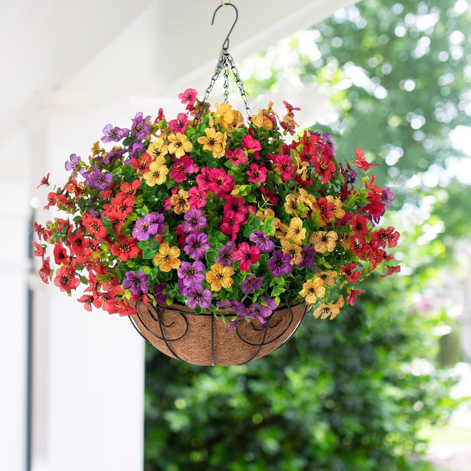 HyeFlora faux hanging plants with rattan basket and metal chains