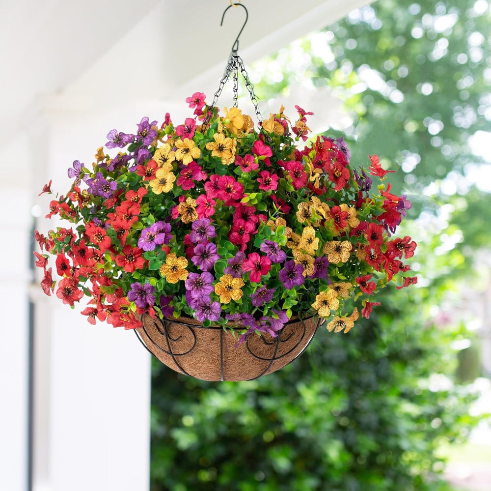 HyeFlora faux hanging plants with rattan basket and metal chains