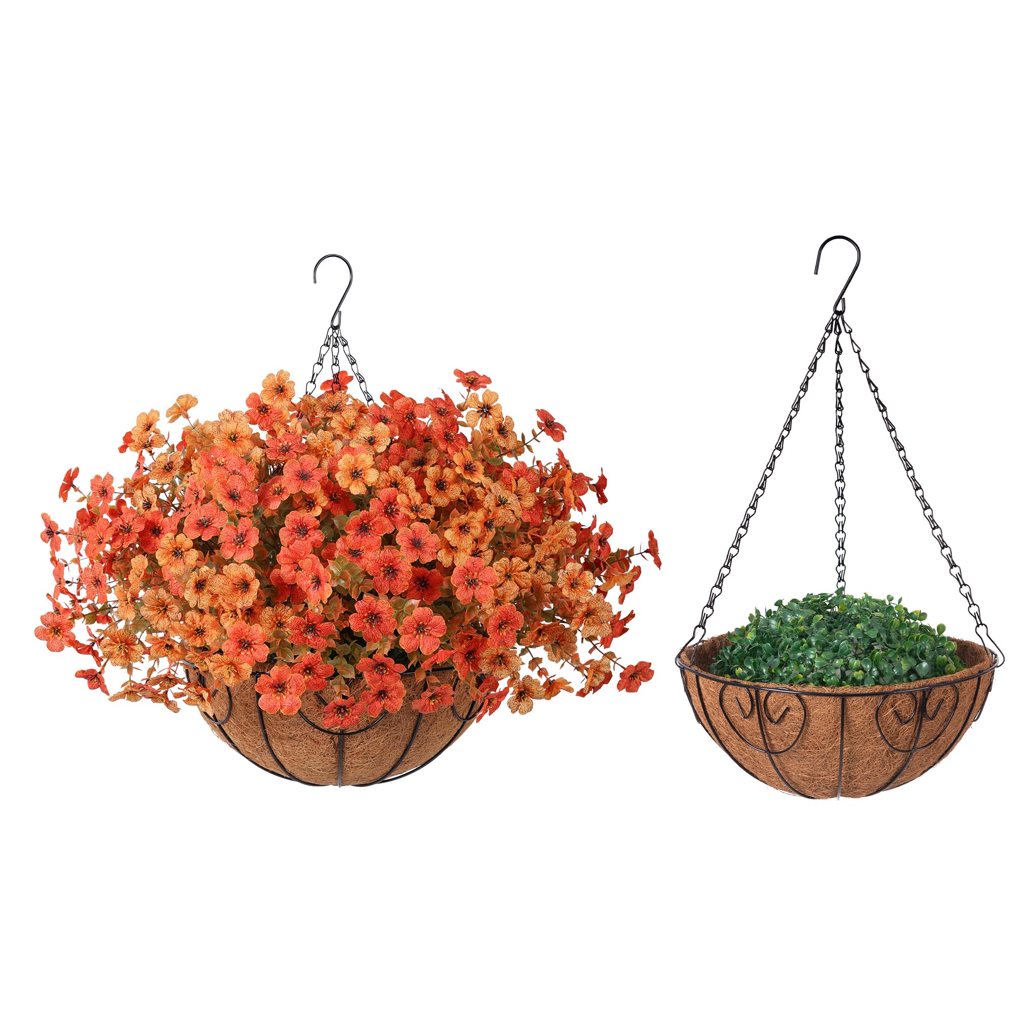 HyeFlora Hanging Planter with fall-orange yellow flowers and greenery