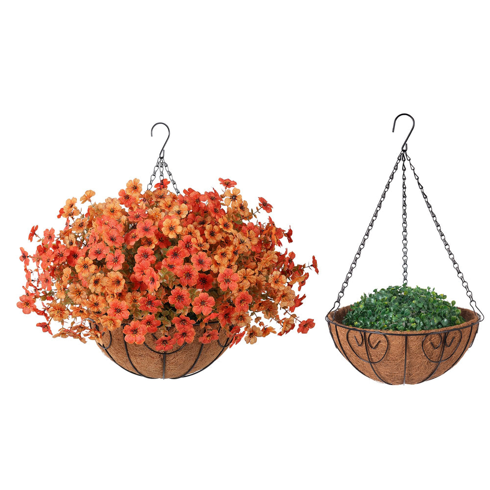 HyeFlora Hanging Planter with fall-orange yellow flowers and greenery