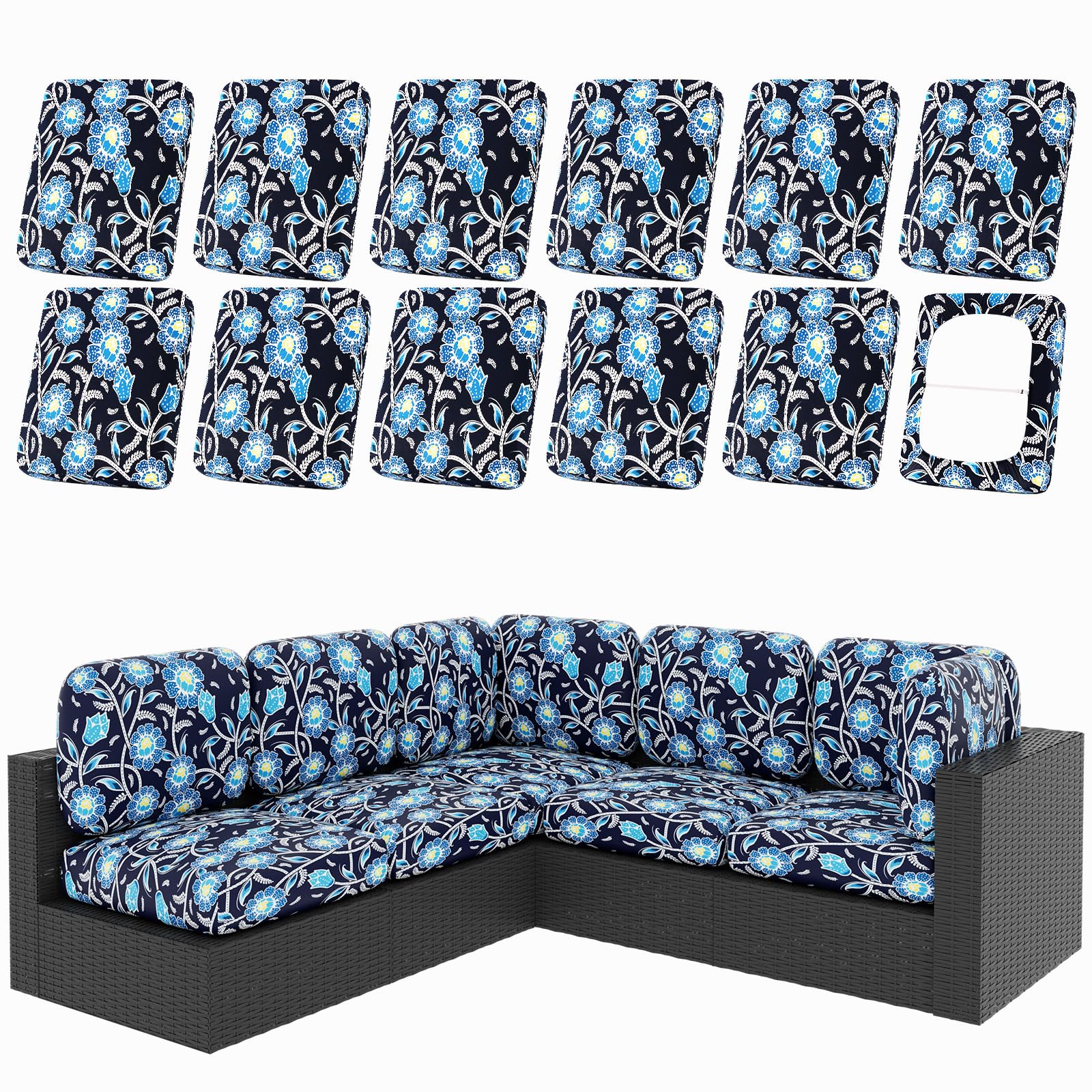 hyha 12Pcs Patio Cushion Covers in Bluebell color, front view