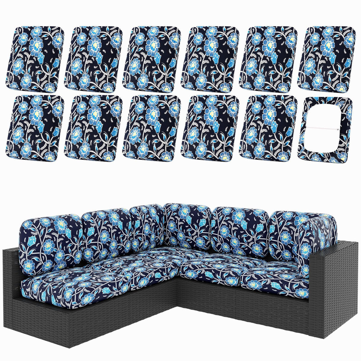 hyha 12Pcs Patio Cushion Covers in Bluebell color, front view