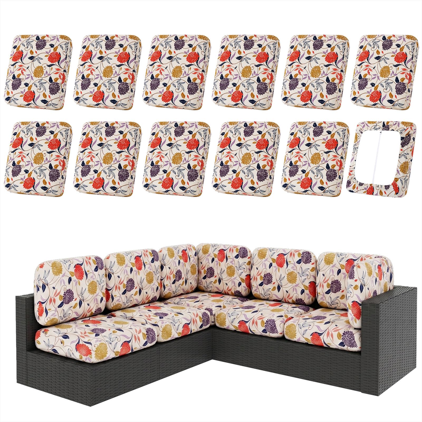 hyha 12Pcs Patio Cushion Covers in Flower Vine design front view