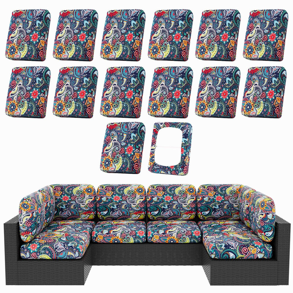 hyha 14-piece patio cushion covers in paisley pattern, front view