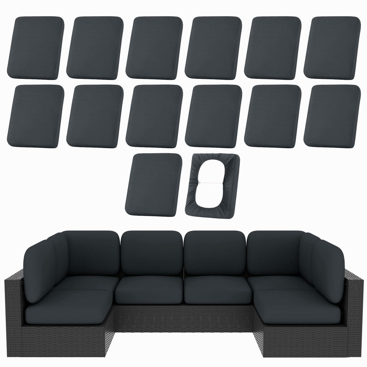 hyha 14Pcs Patio Cushion Covers in Dark Gray, front view