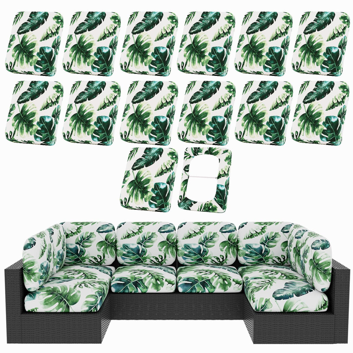 hyha 14Pcs Patio Cushion Covers in Monstera Deliciosa front view