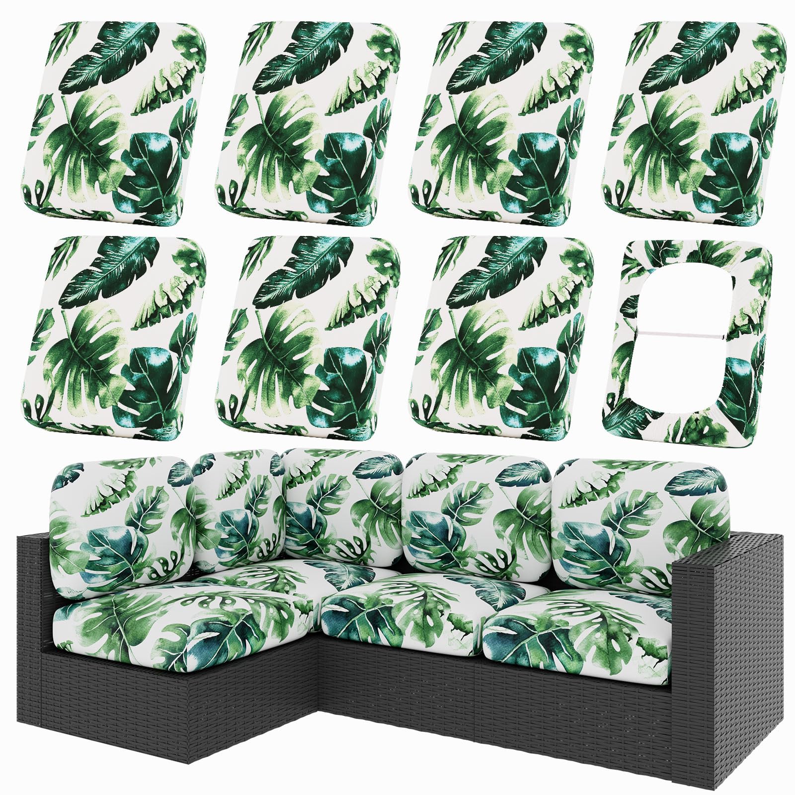 hyha 8PCS Patio Cushion Covers Monstera Deliciosa front view