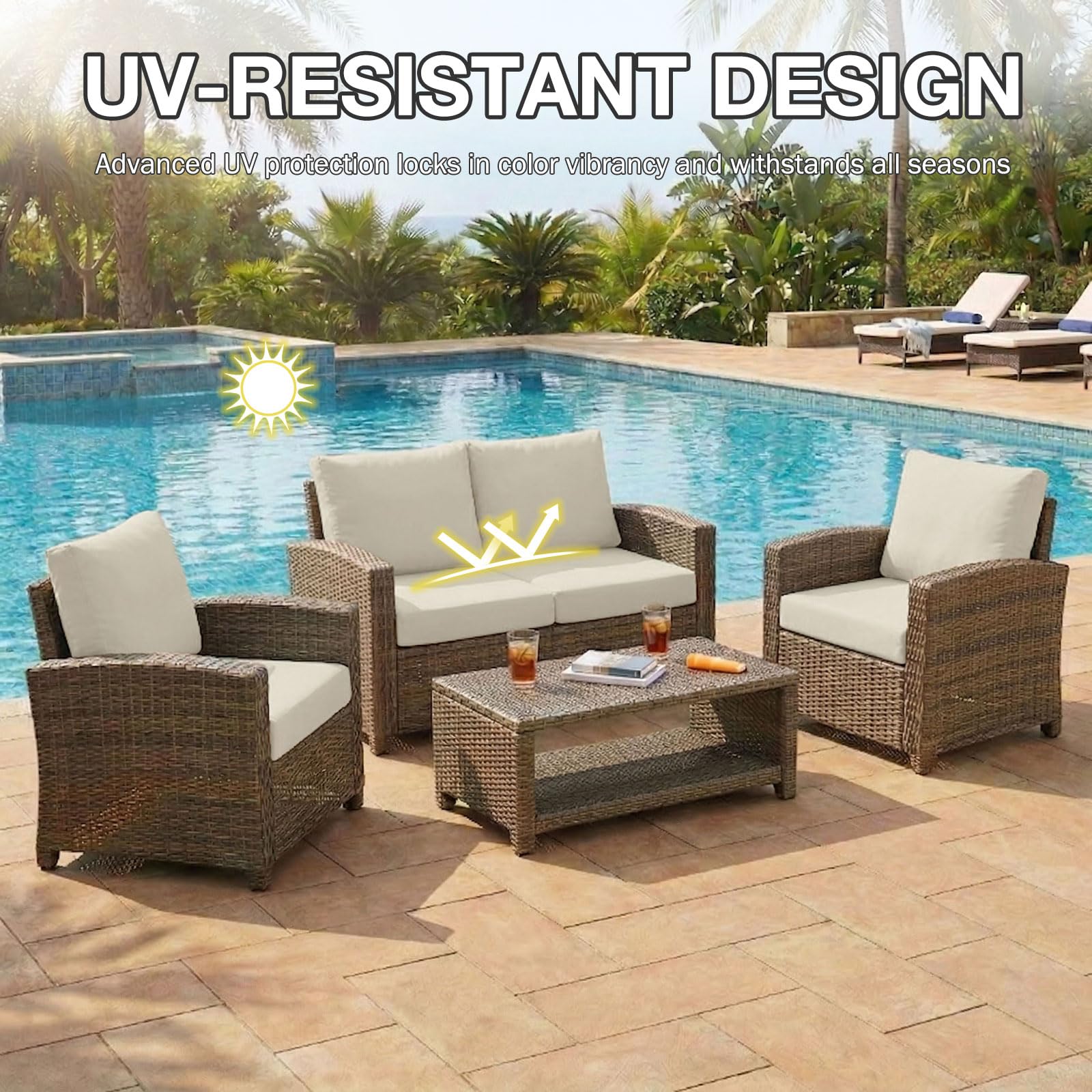 Hyha cushion cover in taupe on outdoor sofa