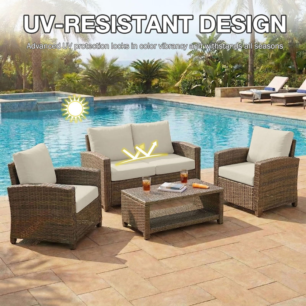 Hyha cushion cover in taupe on outdoor sofa
