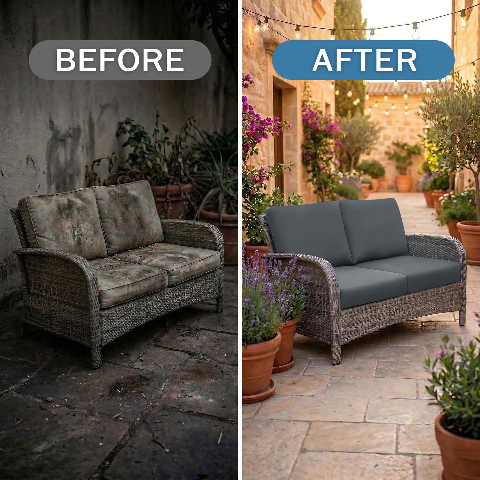 Hyha cushion covers in a garden setting