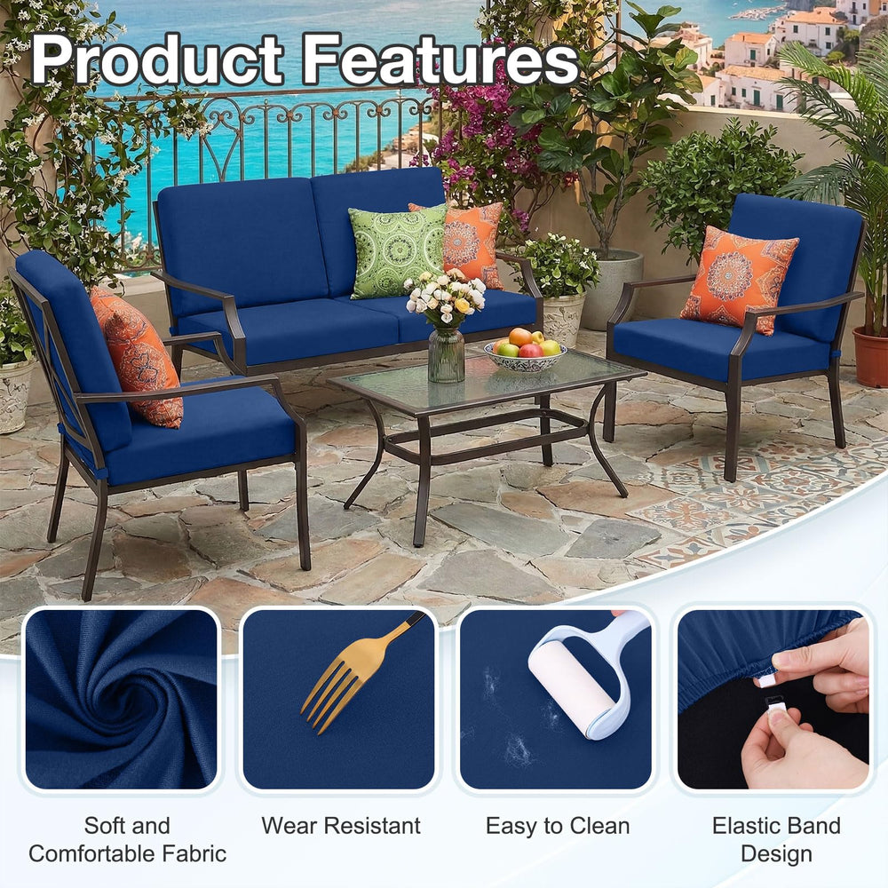 hyha cushion covers laid out on outdoor furniture