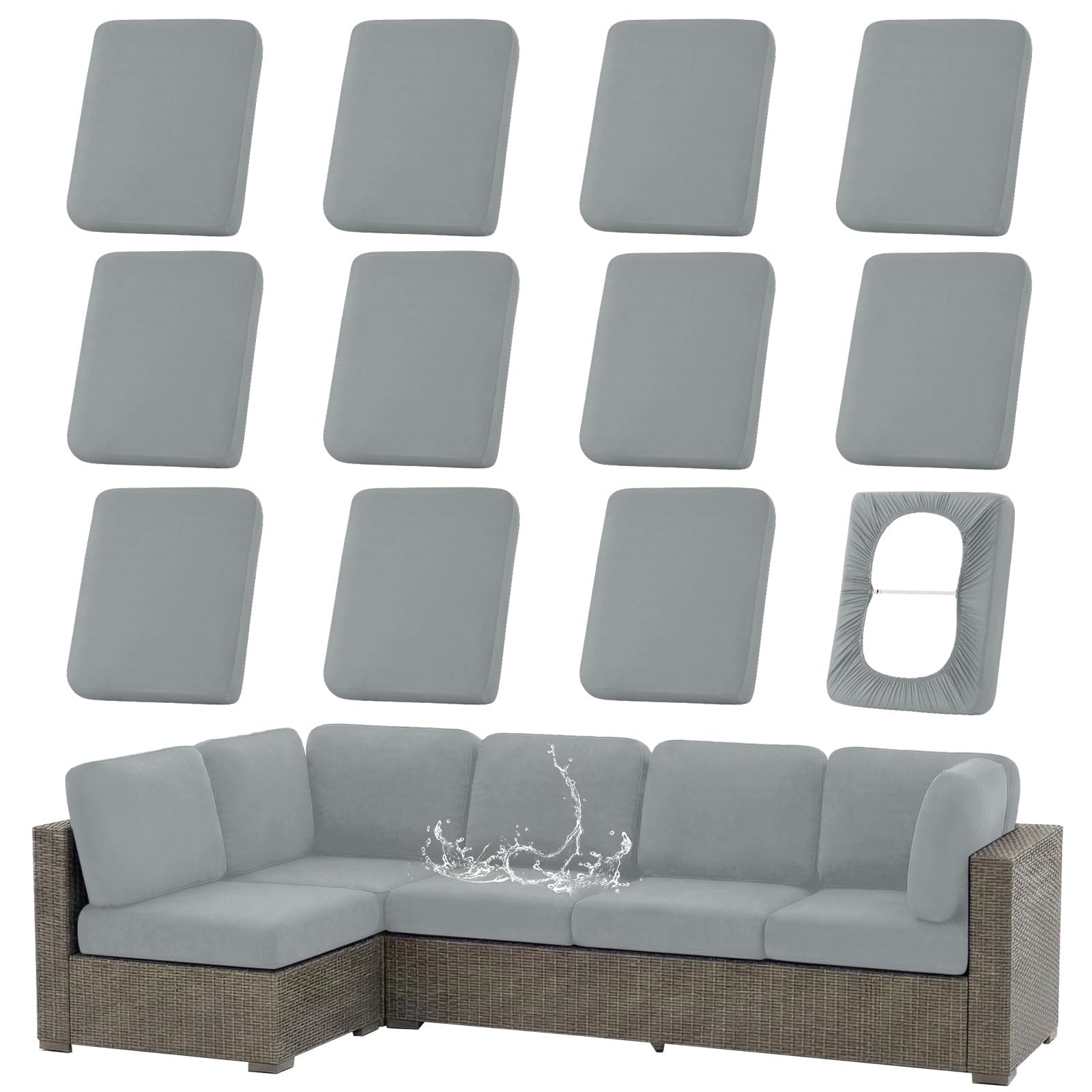 hyha Waterproof Outdoor Cushion Covers grey 12PCS front view