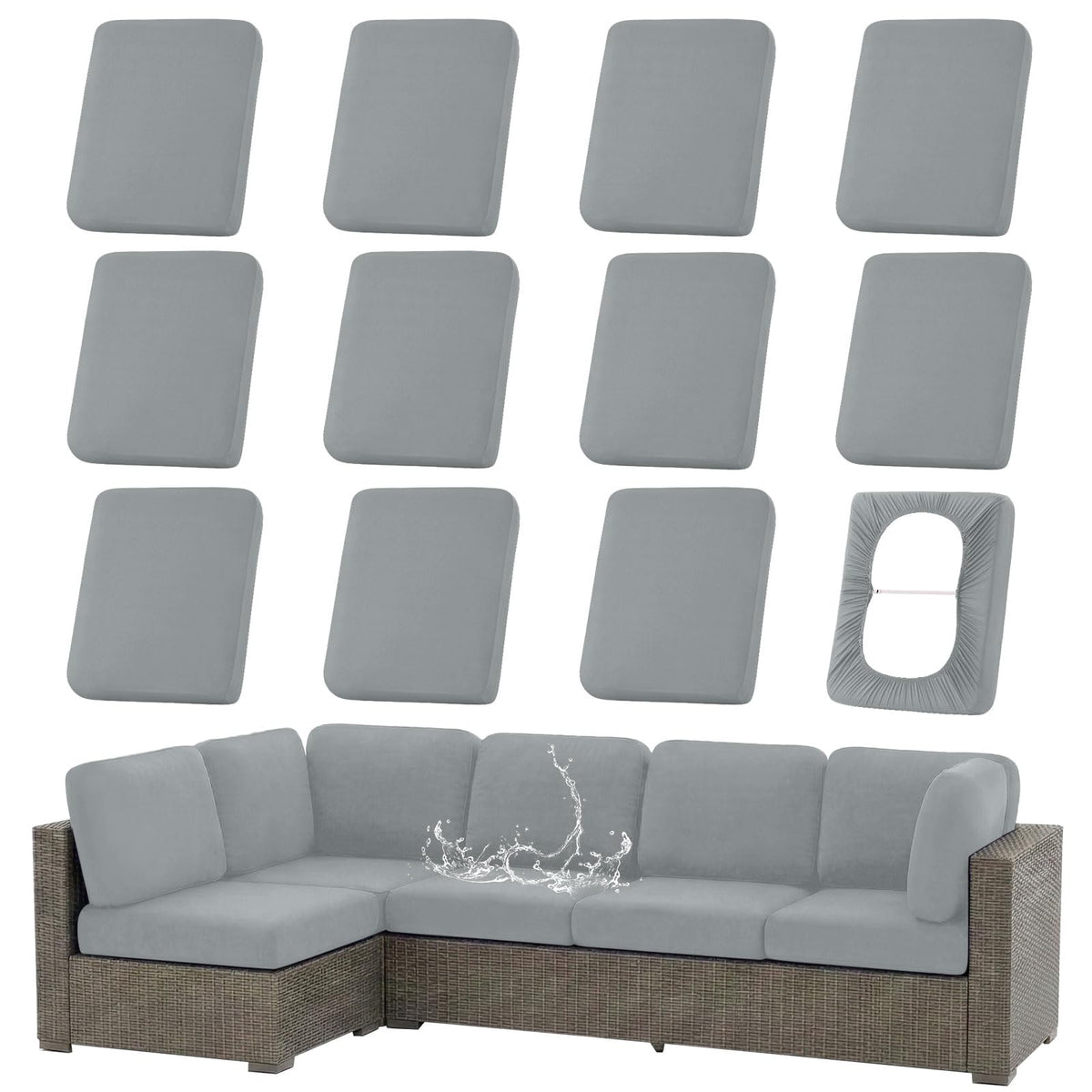 hyha Waterproof Outdoor Cushion Covers grey 12PCS front view