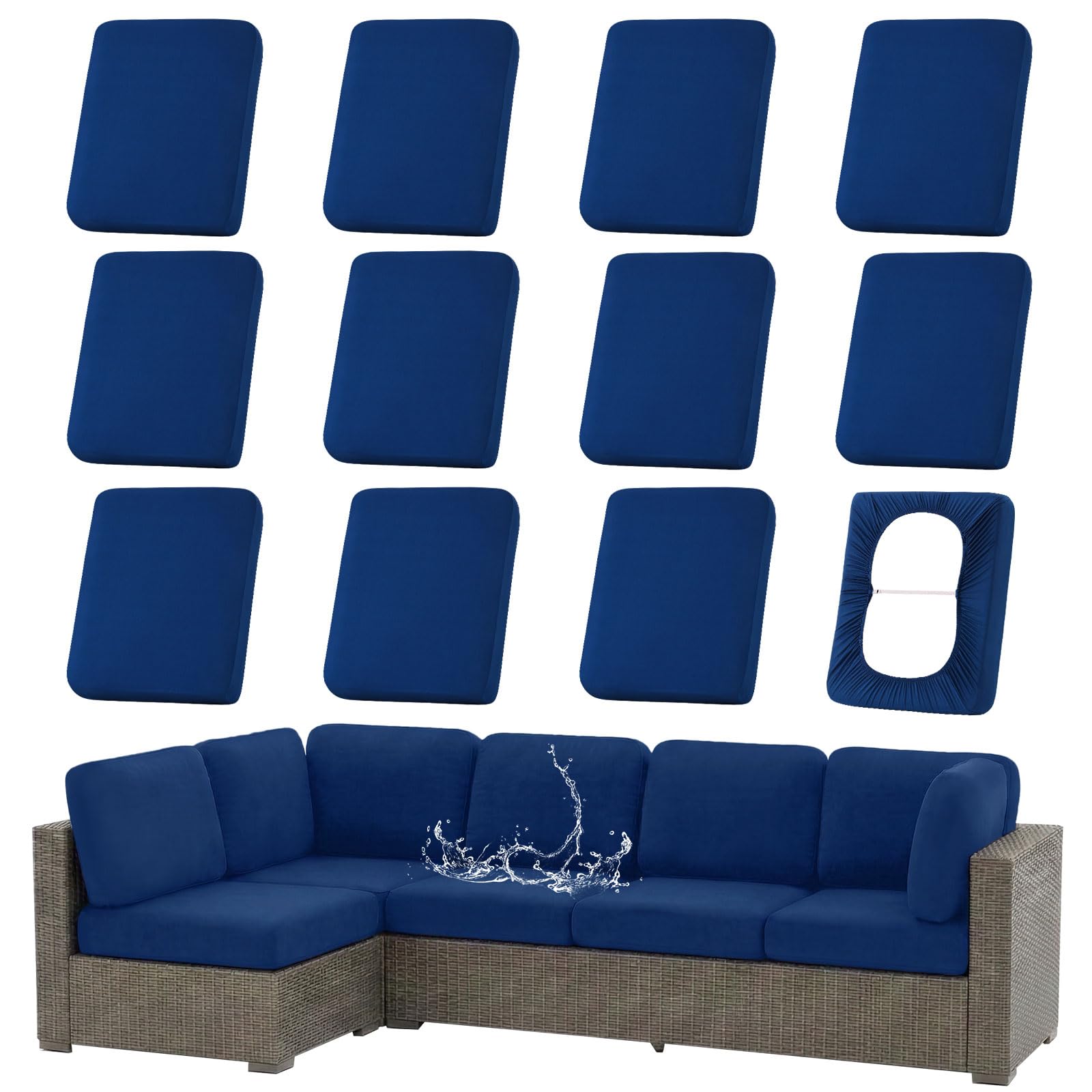 hyha waterproof outdoor cushion covers in navy, front view