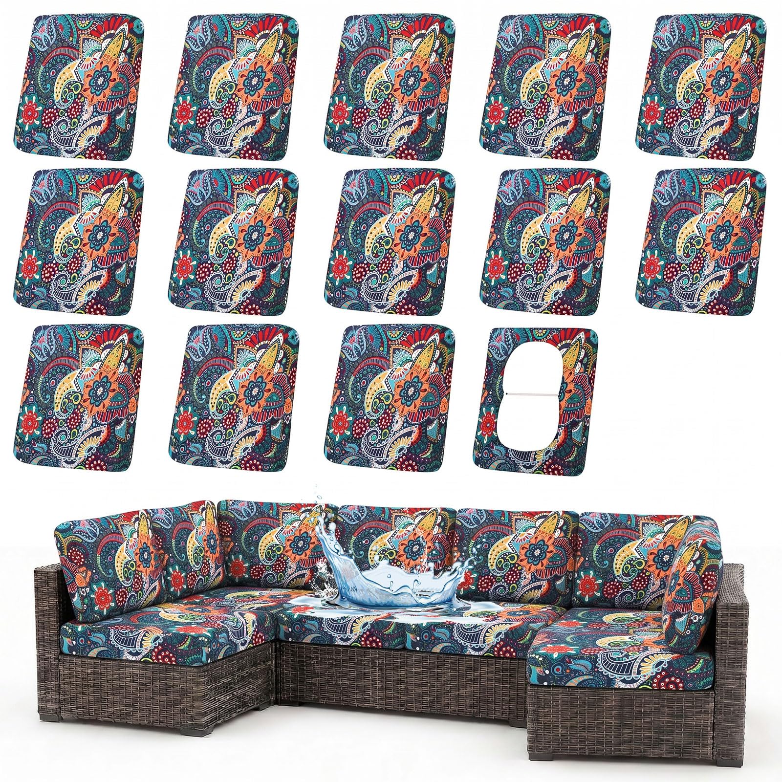 hyha Waterproof Outdoor Cushion Covers in Paisley pattern front view