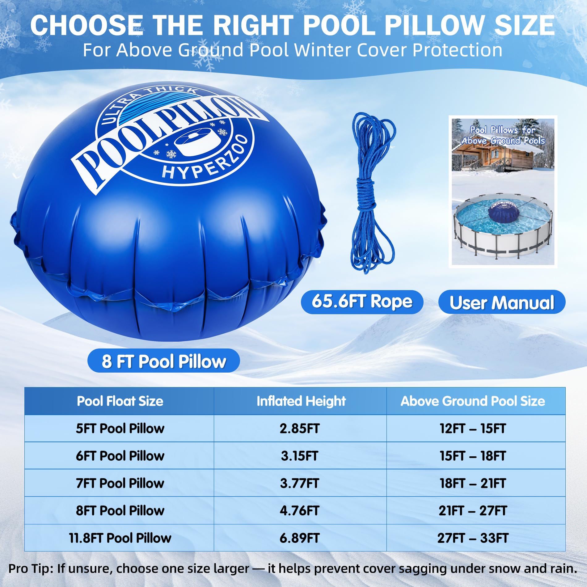 Hyperzoo Pool Pillow packaging and dimensions