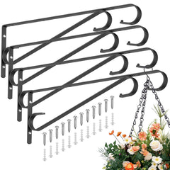 Hystun outdoor plant hanger black iron wall hook front view