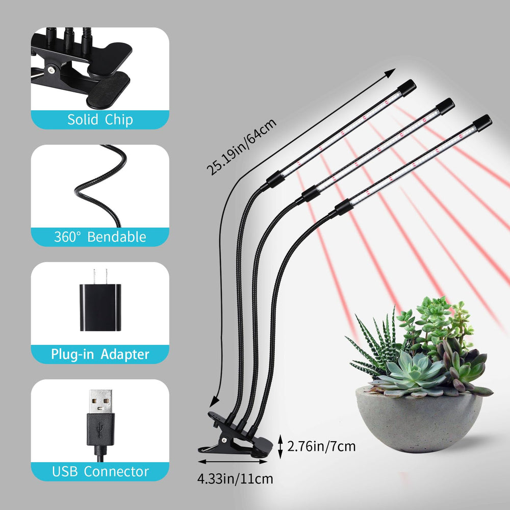 Hywyimlait Black Grow Light clipped to a potted plant