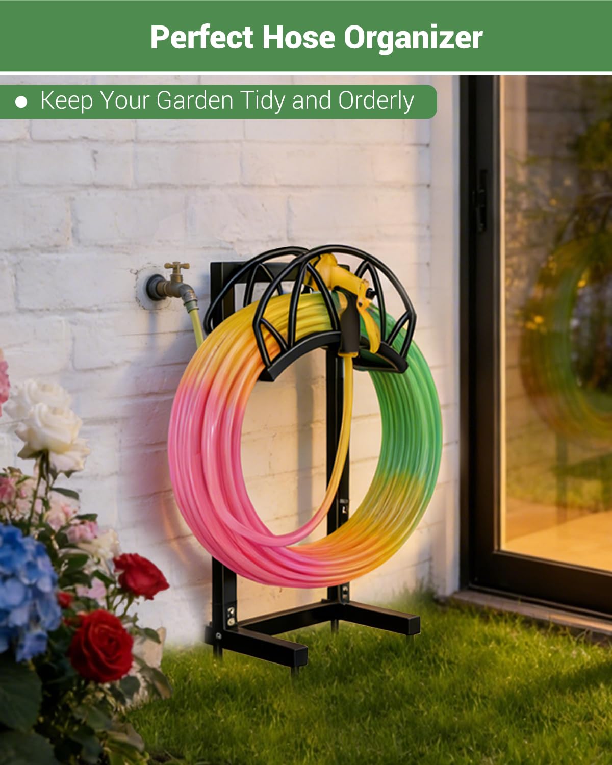 HZE Garden Hose Holder in garden setting