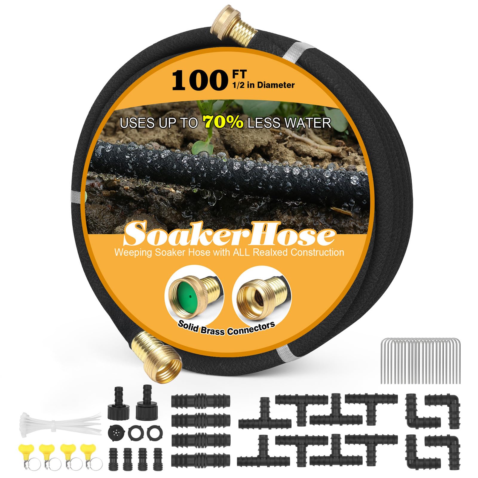 HZGREEN Soaker Hose 100FT with brass connectors