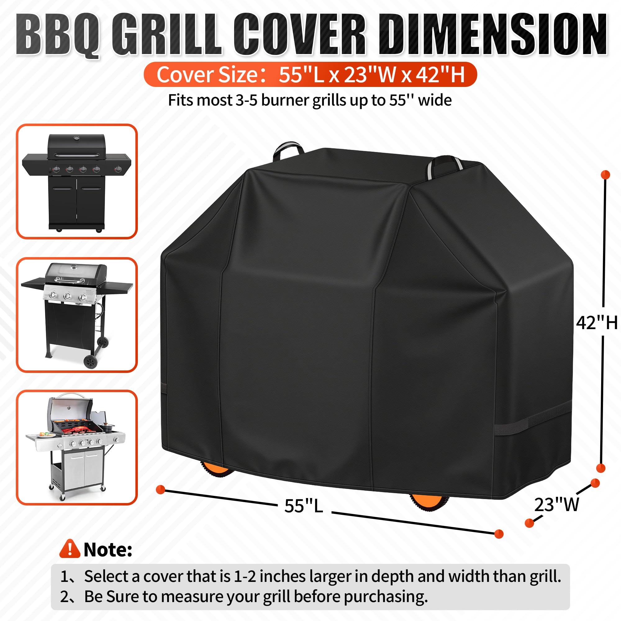 i COVER 55 Inch Grill Cover side view showing adjustable straps