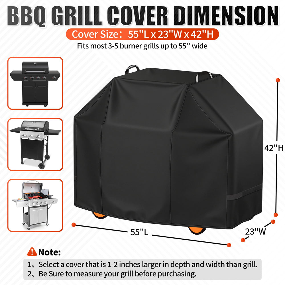 i COVER 55 Inch Grill Cover side view showing adjustable straps