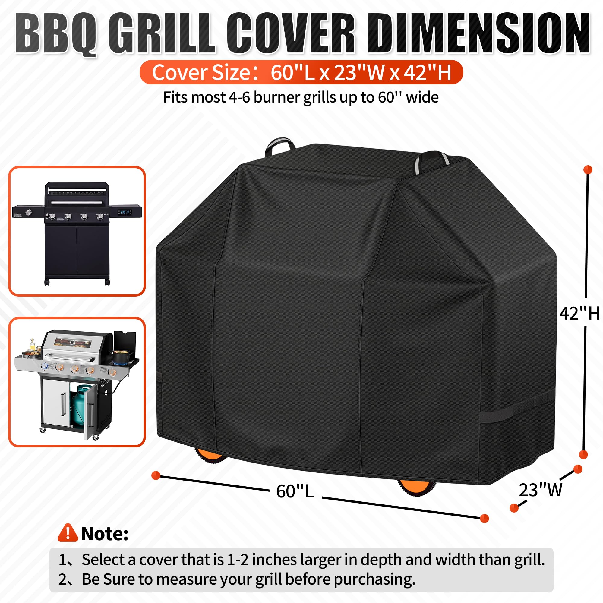 i COVER 60 inch grill cover side view with adjustable straps