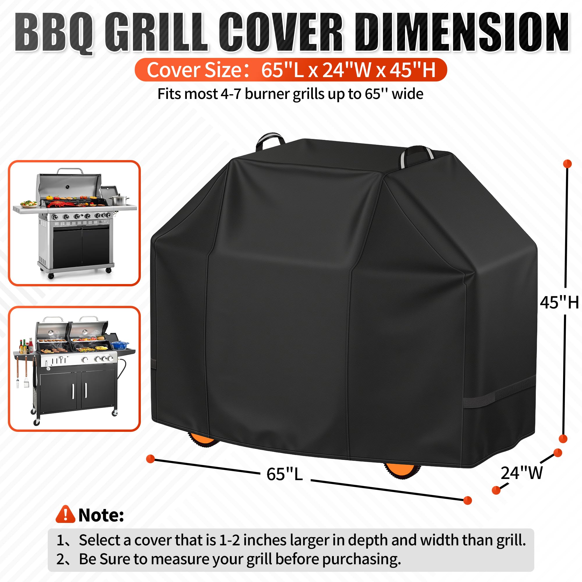 i COVER 65 Inch BBQ Grill Cover side view