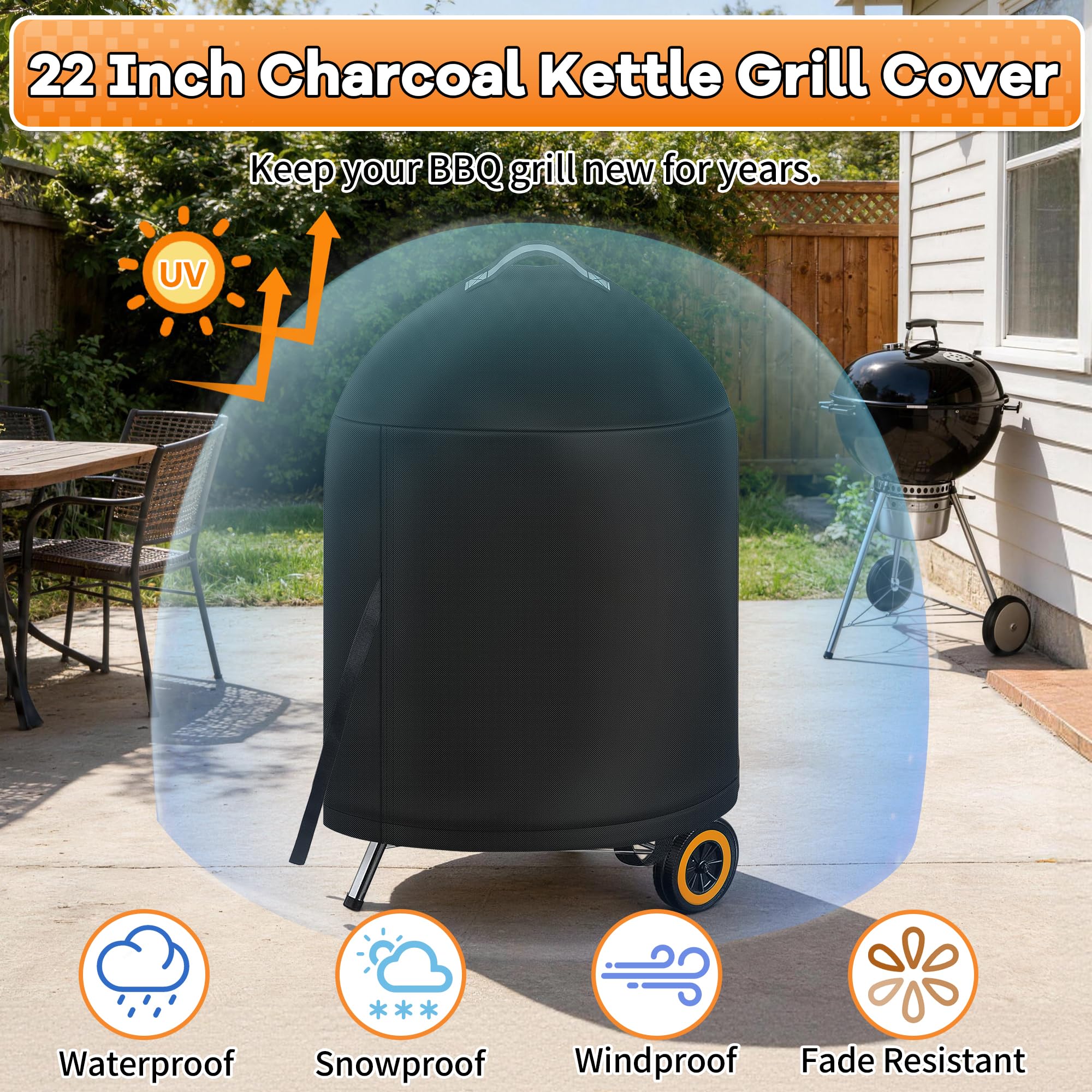 i COVER Grill Cover for Weber 22 Inch Kettle showing PVC coating