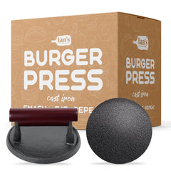 IAN's Smash Burger Press 4 inch with red handle front view