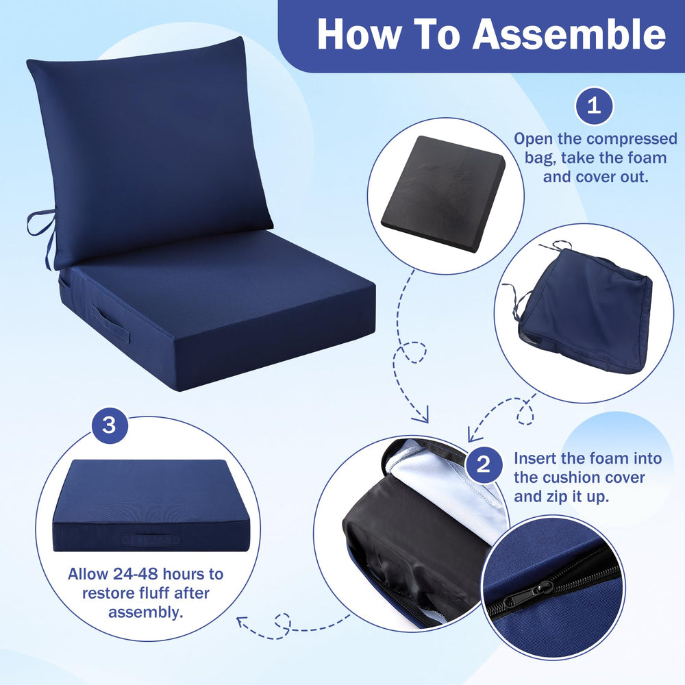 IASEAHK navy blue cushion set displayed outdoors