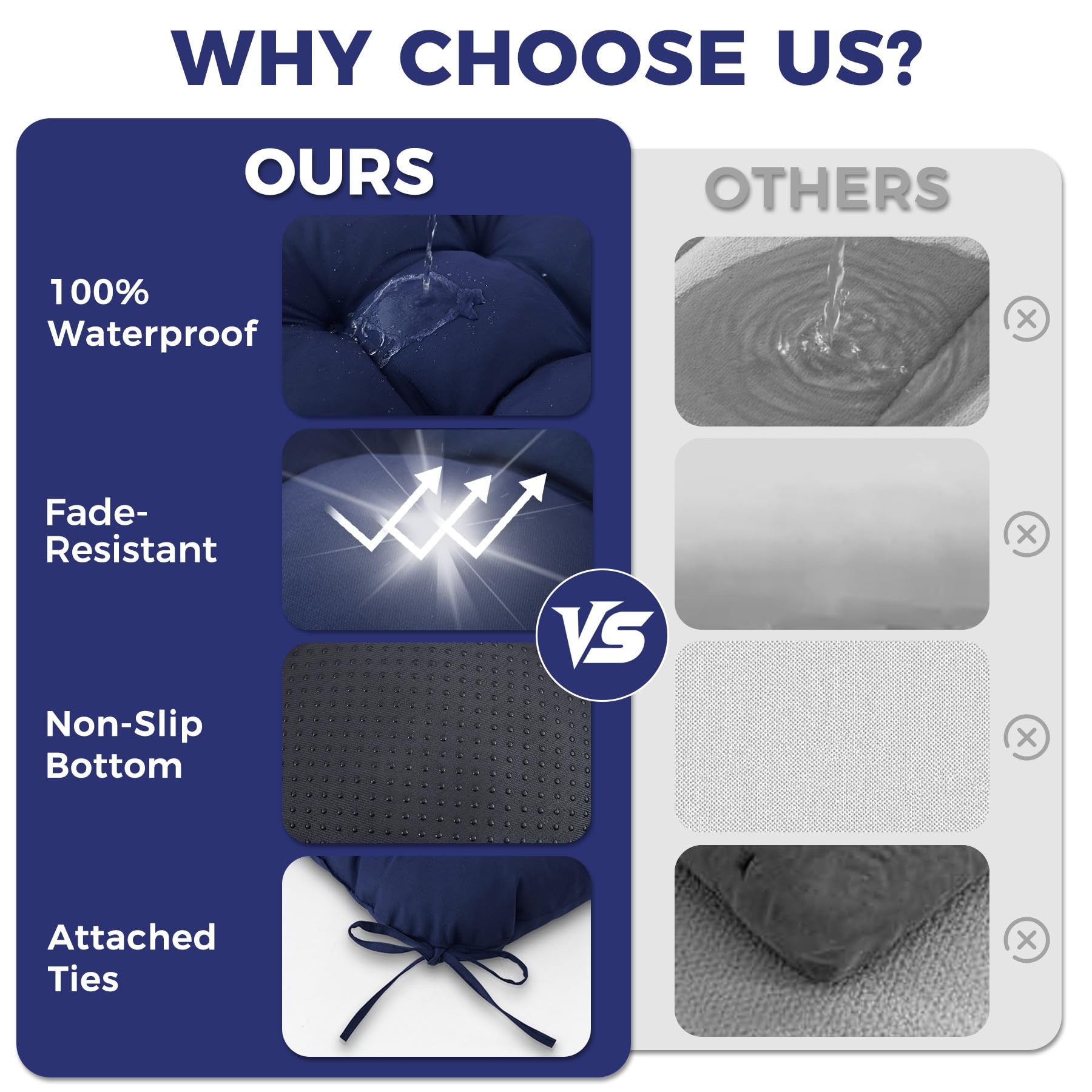 IASEAHK Outdoor Chair Cushions navy blue detail view