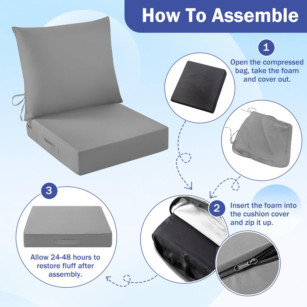 IASEAHK Outdoor Seat Cushion Set Grey full set view