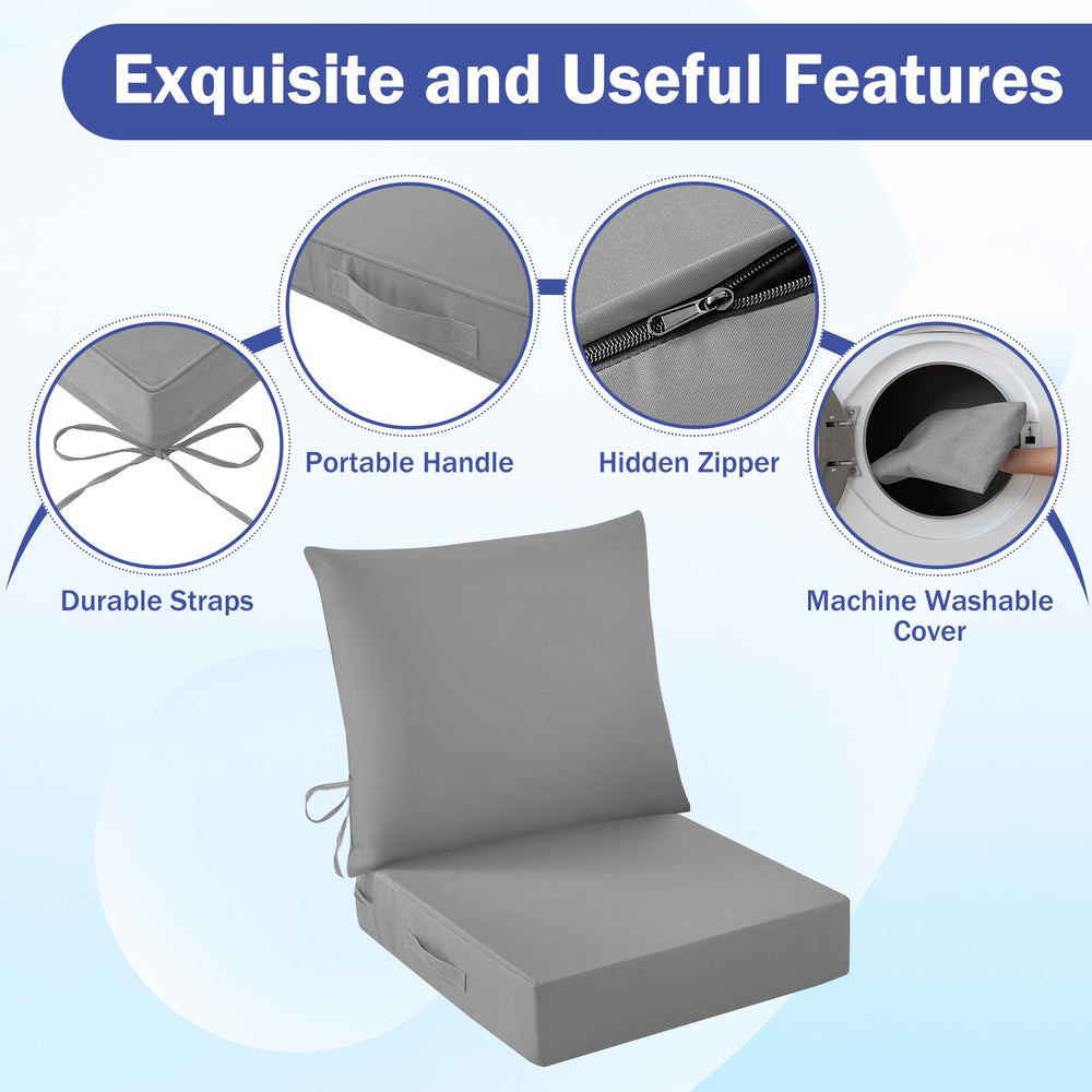 IASEAHK Outdoor Seat Cushion Set Grey on patio chair