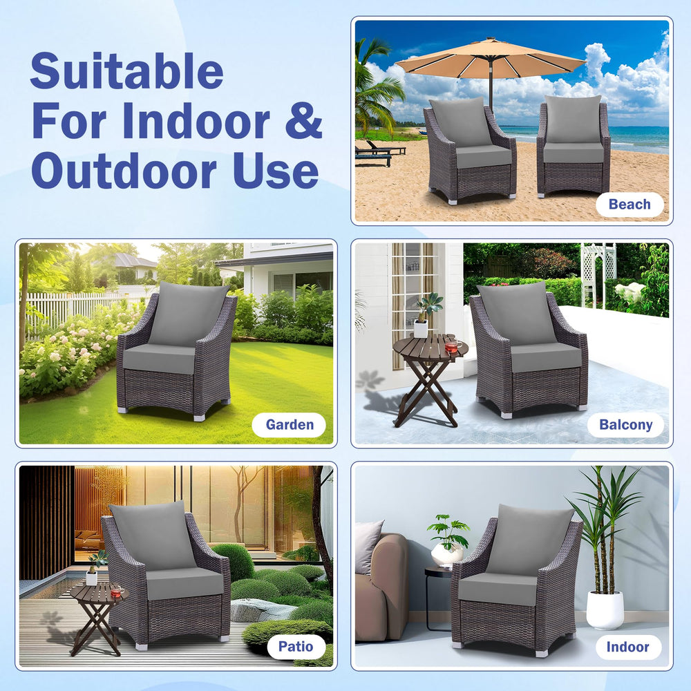 IASEAHK Outdoor Seat Cushion Set Grey tied on chair