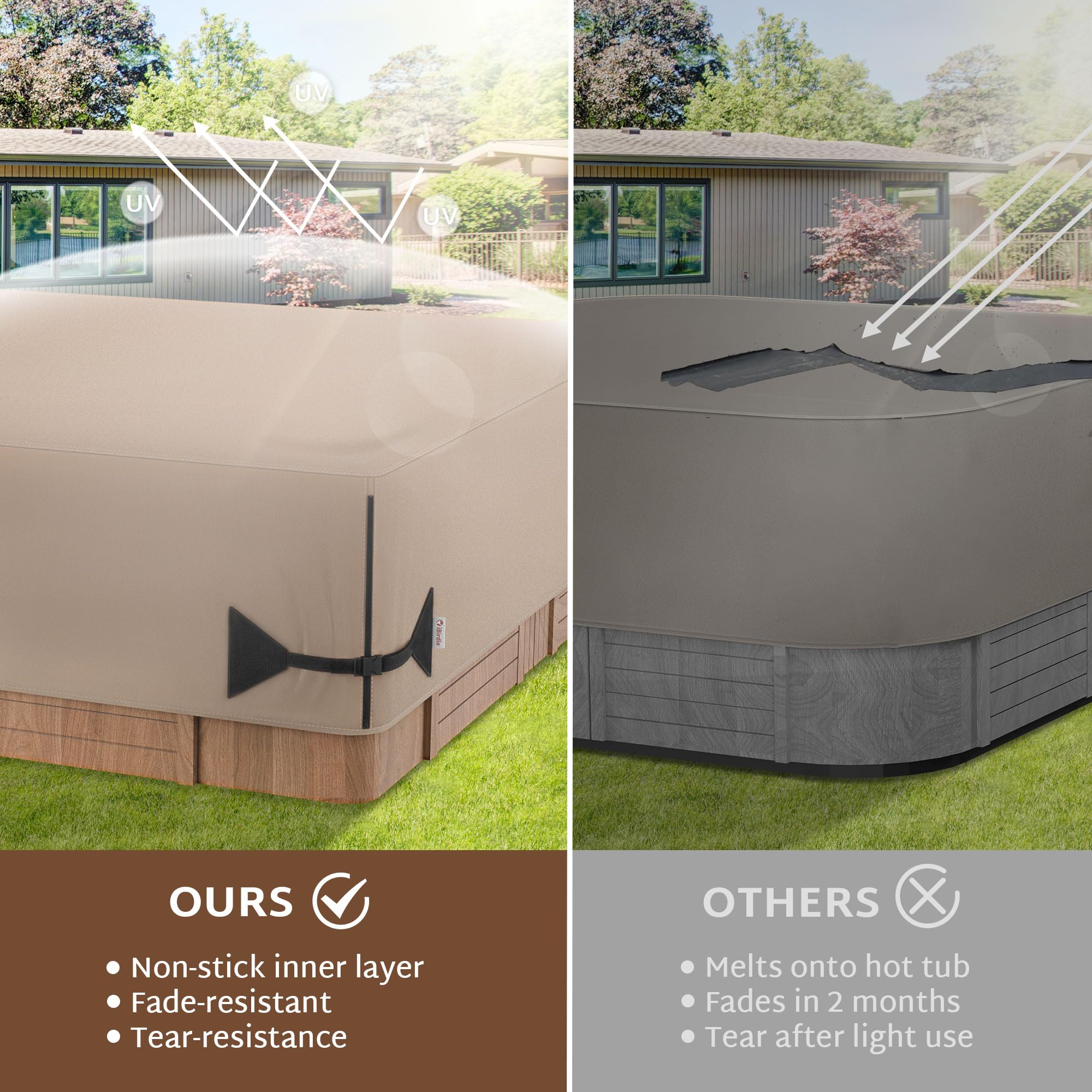 iBirdie Hot Tub Cover 88 x 88 inch brown waterproof material close-up
