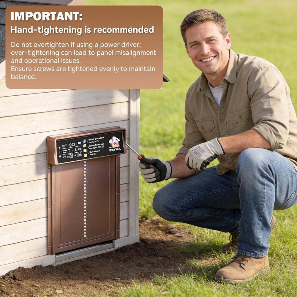 IBKINXX chicken door showing anti-pinch protection feature