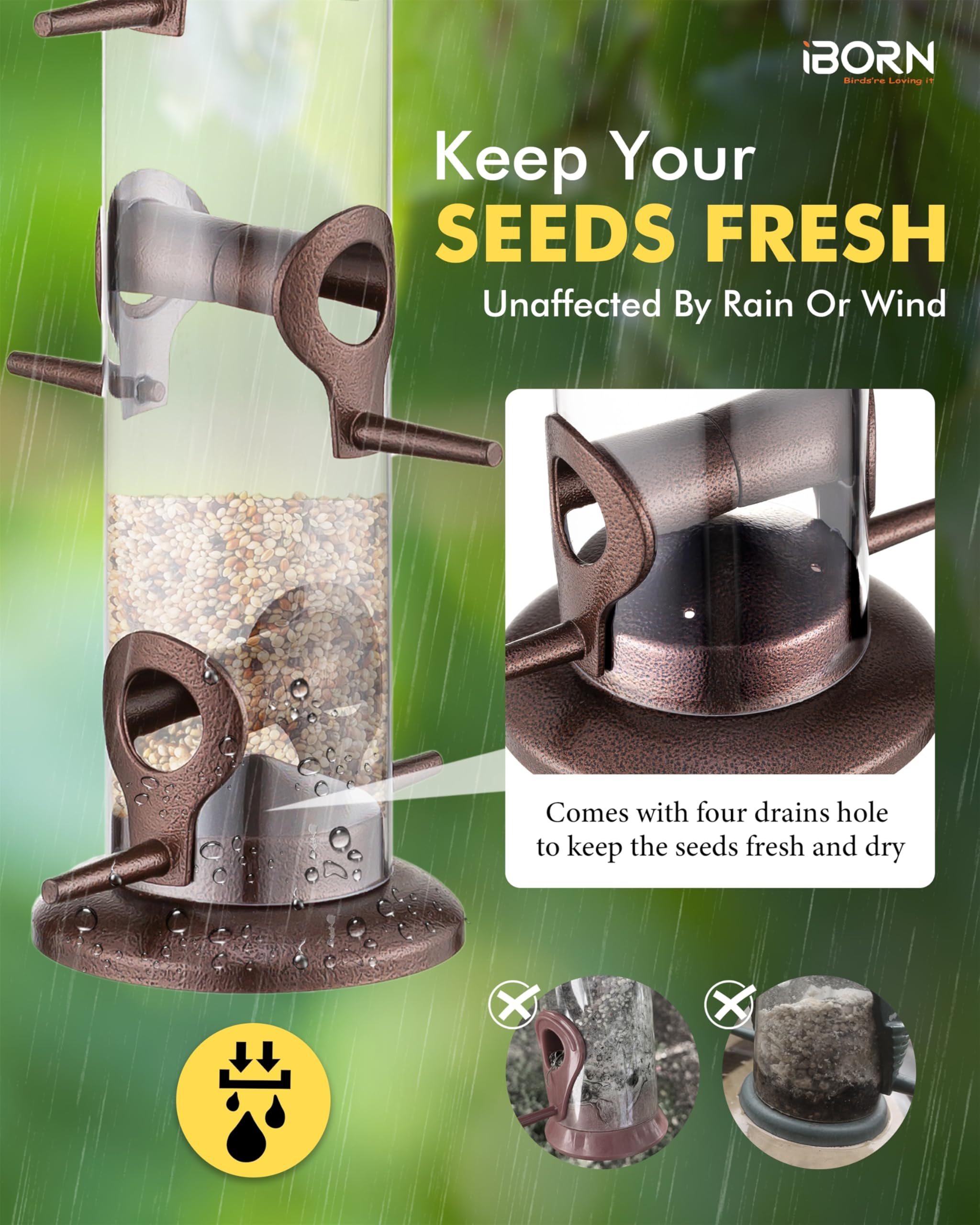 iBorn Bird Feeder filled with mixed seeds ready for use