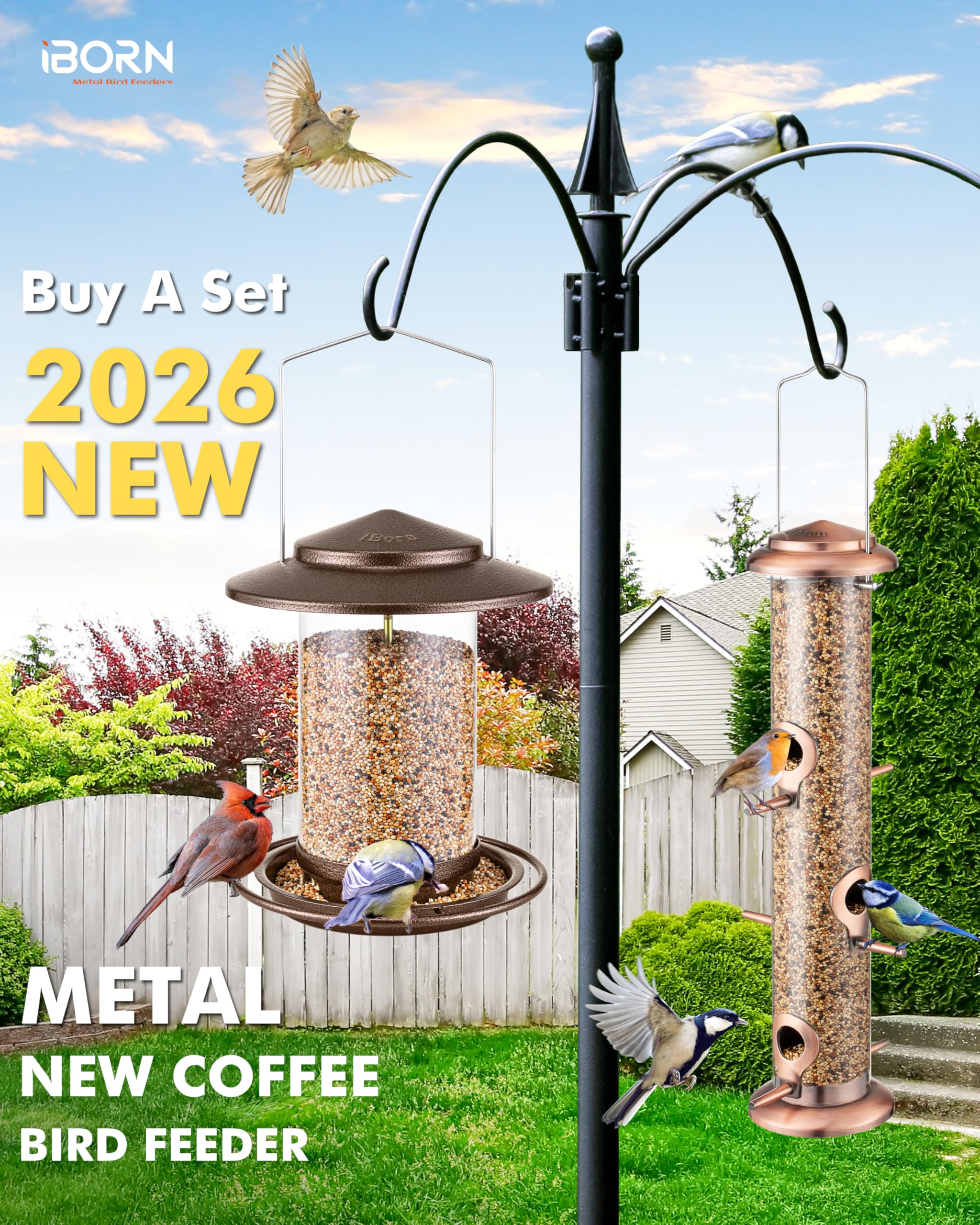 iBorn Bird Feeder showing the easy flip-top refill feature