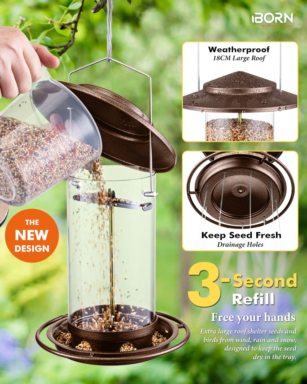 iBorn Bird Feeder side view showcasing the stainless steel hanger