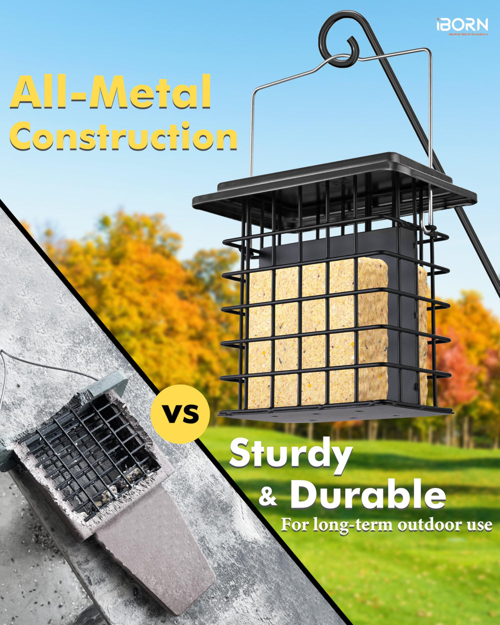 iBorn Double Suet Feeder hanging securely outdoors