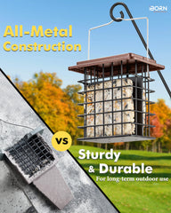 iBorn Double Suet Feeder hanging securely with stainless steel hanger