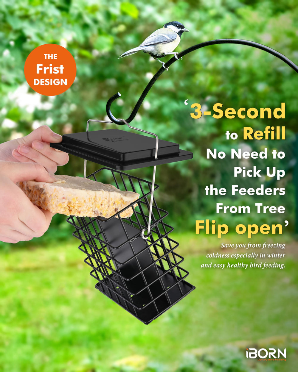 iBorn Double Suet Feeder in use with birds feeding