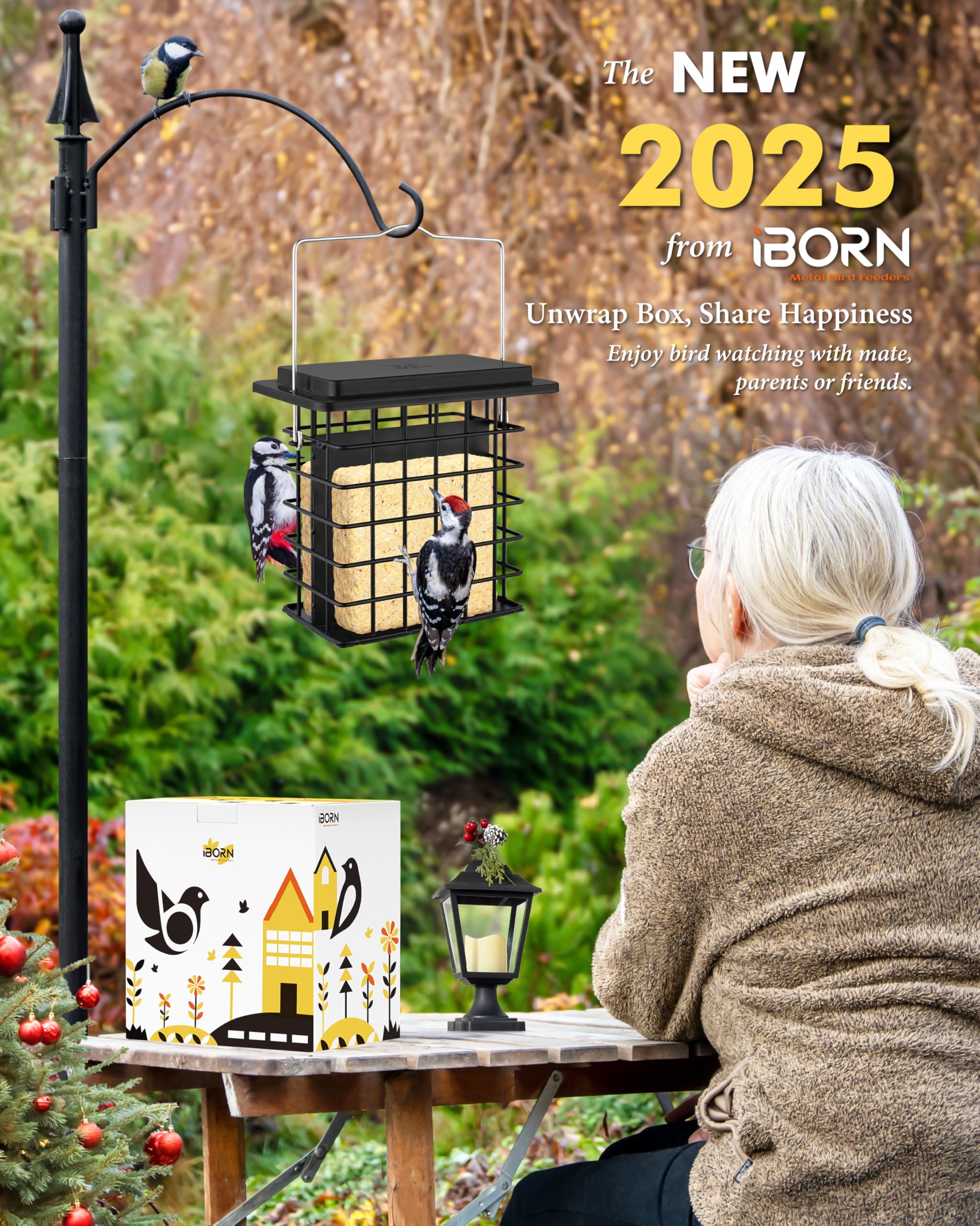 iBorn Double Suet Feeder with tall grid for woodpeckers