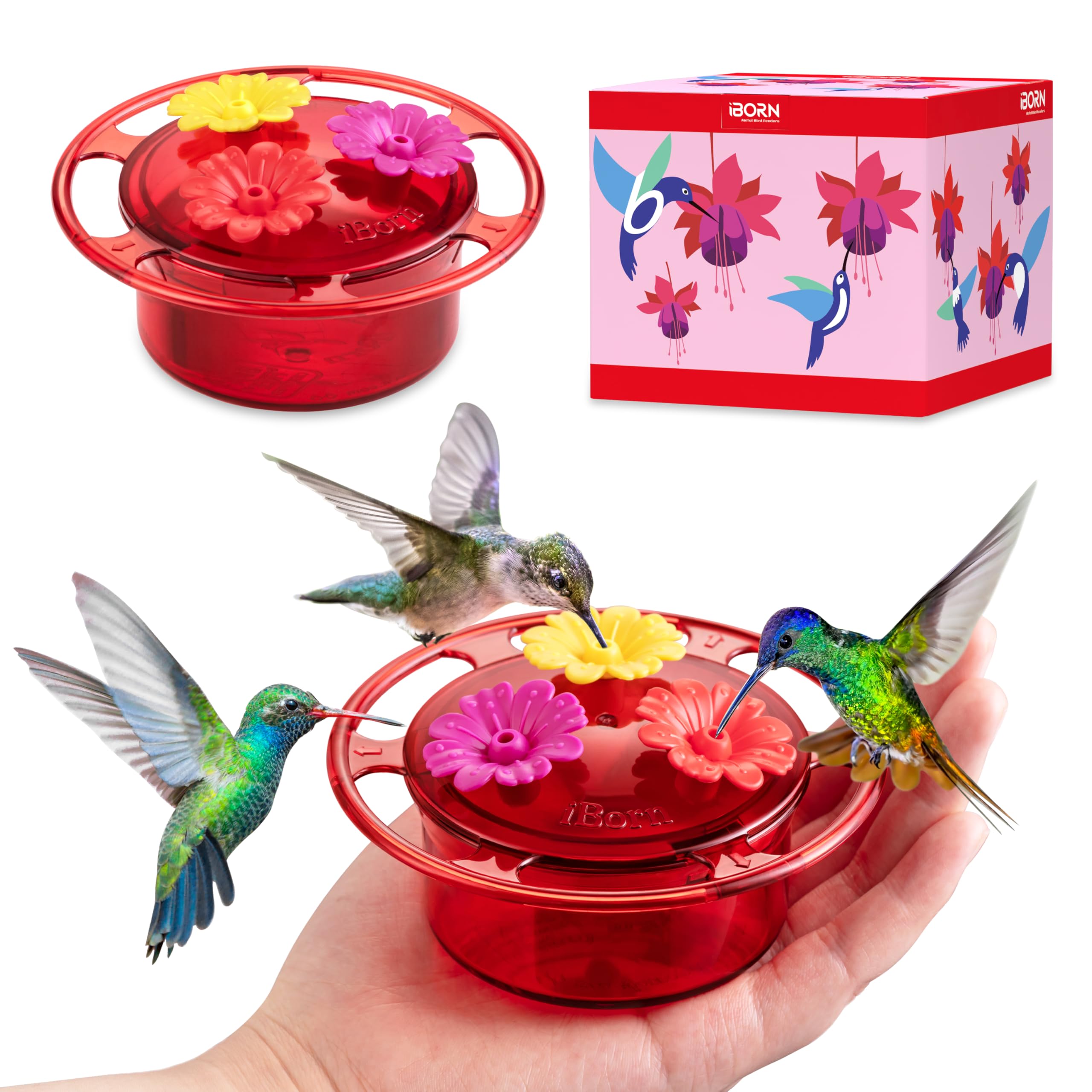 iBorn Handheld Hummingbird Feeder front view with red colour