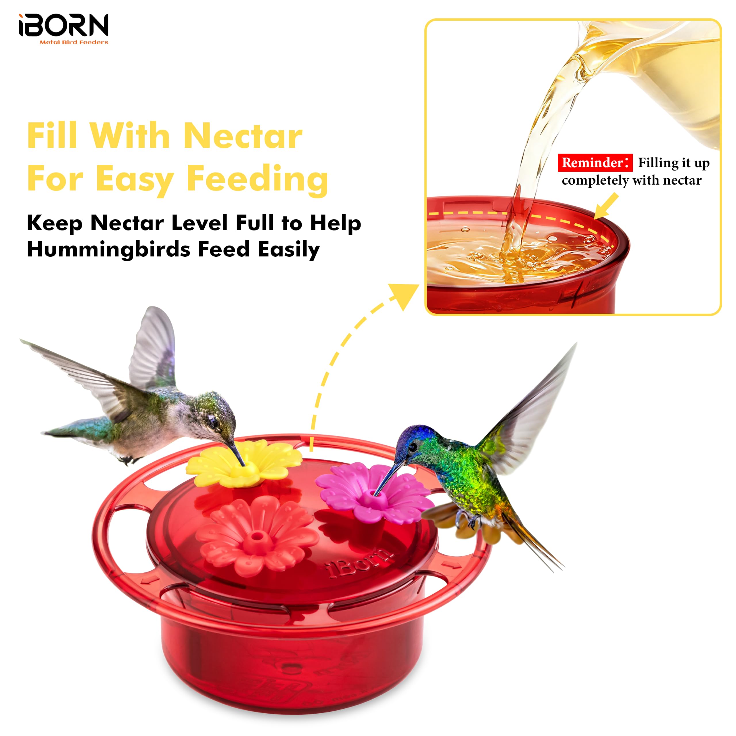 iBorn Handheld Hummingbird Feeder in use outdoors with hummingbirds