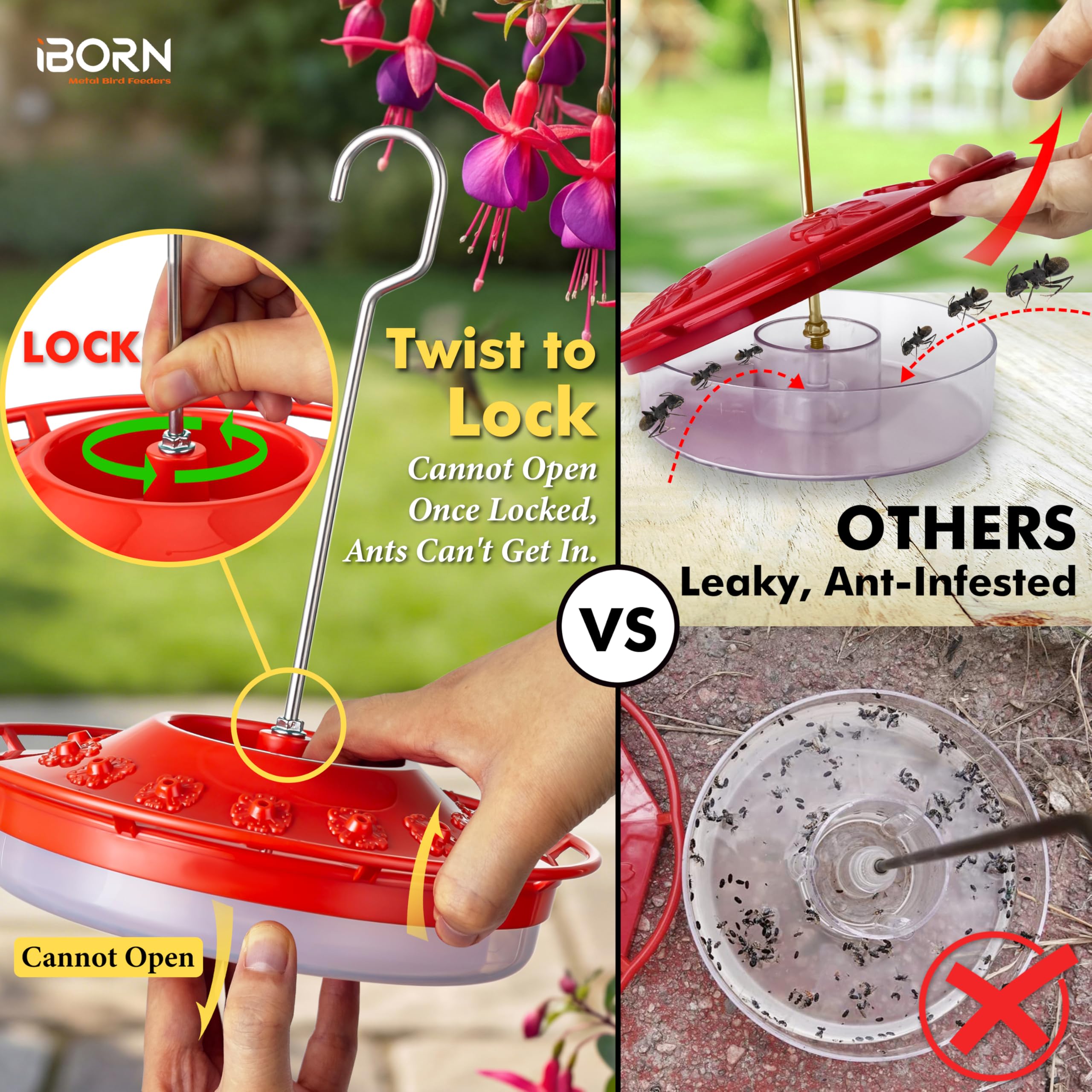 iBorn Hummingbird Feeder flat design for easy cleaning